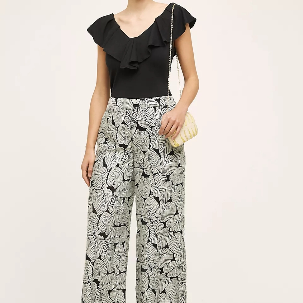 Anthropologie Palm Prints linen-mix pants
